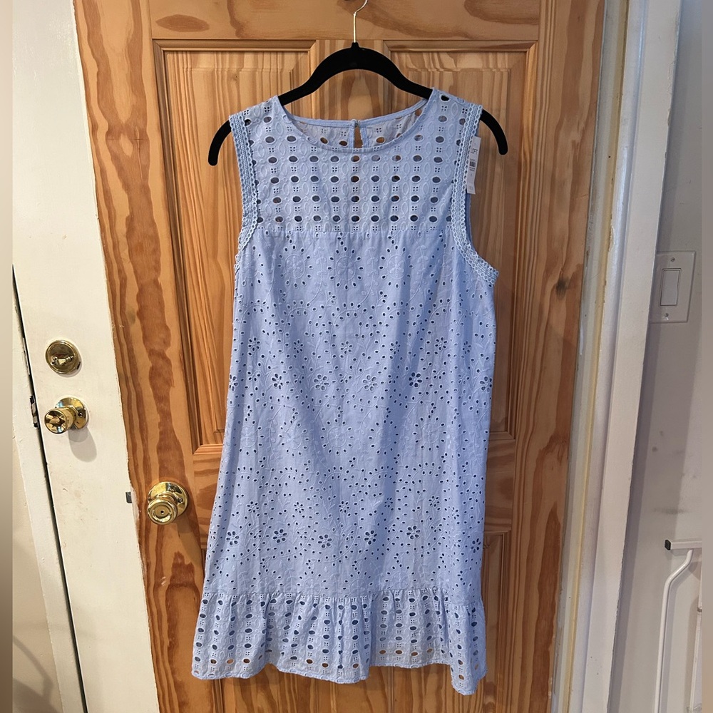 LOFT women’s eyelet flounce Light eggshell blue dress